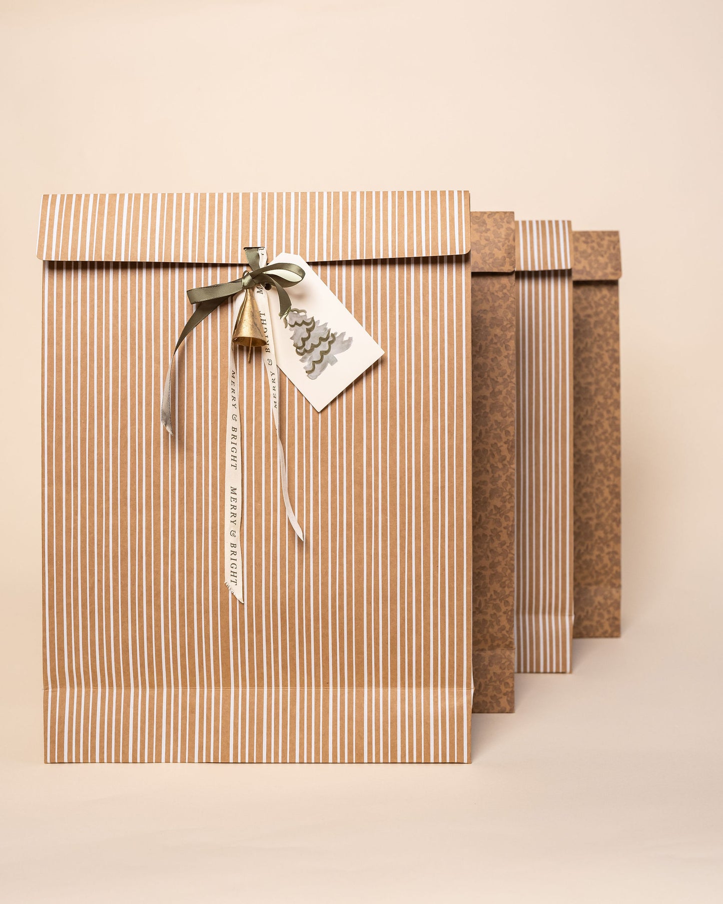 'Floret' Kraft Gift Bags with Ribbon -- Set of 6