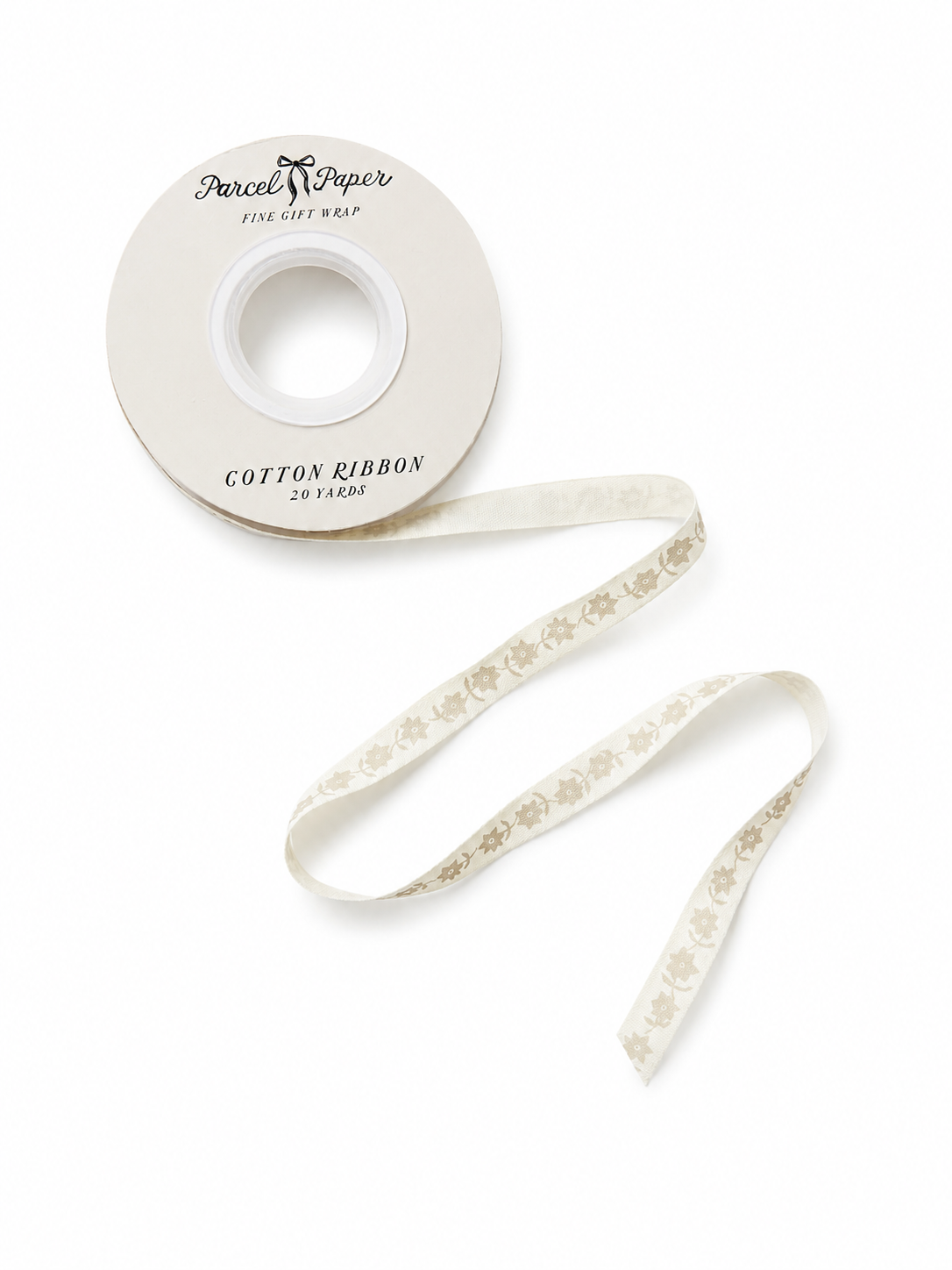 'Folk Flower' cotton ribbon in Taupe