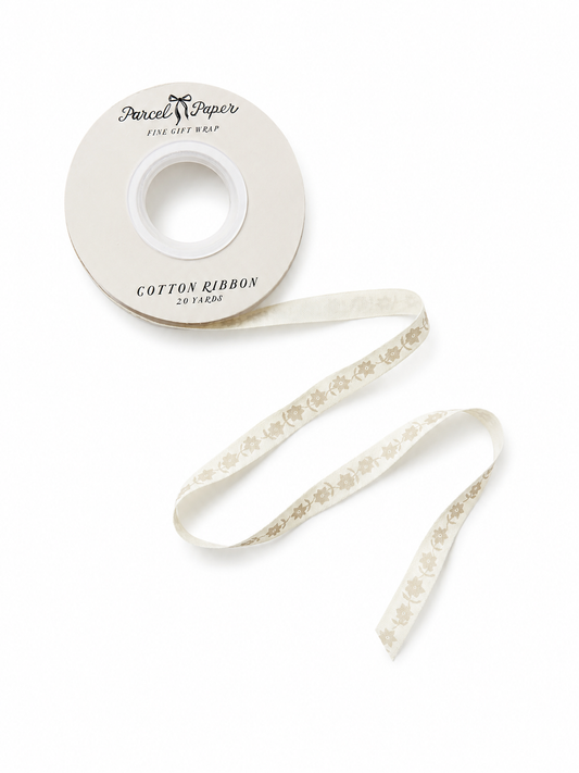 'Folk Flower' cotton ribbon in Taupe