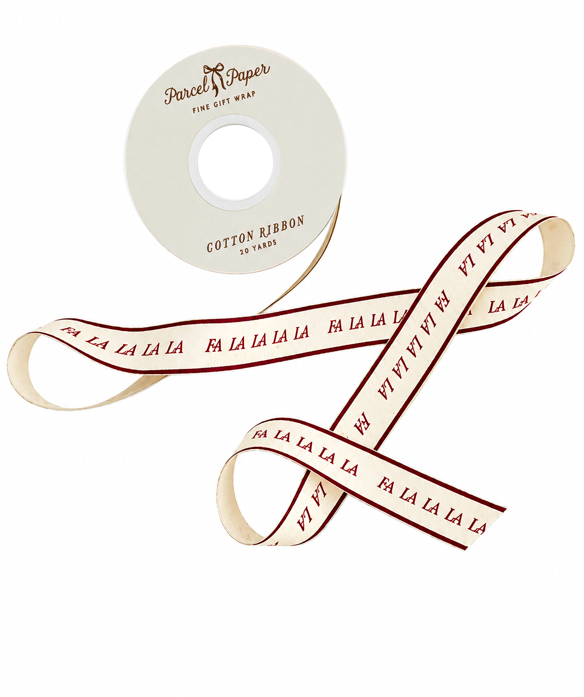 'Fa la la la la' cotton ribbon in Rum Raisin