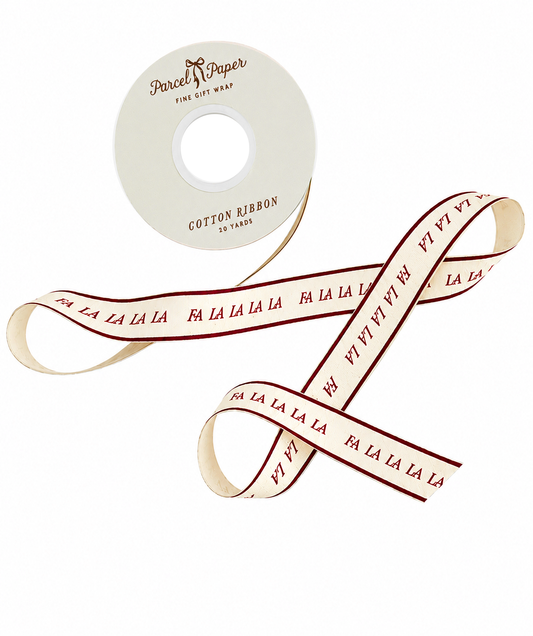 'Fa la la la la' cotton ribbon in Rum Raisin